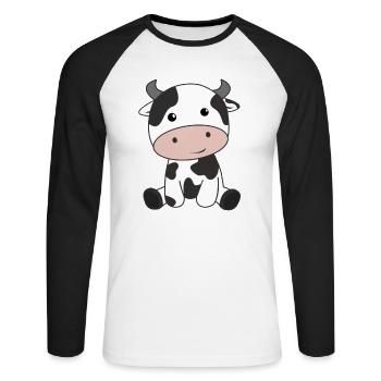Vache veau bébé vaches taches de vache doux animaux - T-shirt baseball manches longues Homme - blanc/noir - Devant - Nik (191cm)