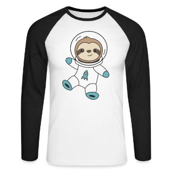 Faultier fliegt im Weltall als Astronaut Rakete - Unisex Baseballshirt langarm - Weiß/Schwarz - Vorne - Nik (191cm)