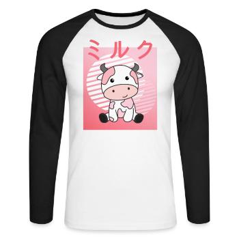 Kawaii vache rétro japonais fraise vaches - T-shirt baseball manches longues Homme - blanc/noir - Devant - Nik (191cm)