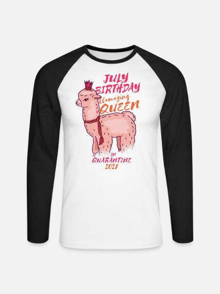 Llama July Birthday Queen In Quarantine 2021 - Unisex Long Sleeve Baseball T-Shirt - white/black