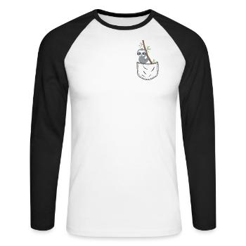 Poche poitrine bambou mignon panda eucalyptus poche - T-shirt baseball manches longues Homme - blanc/noir - Devant - Nik (191cm)