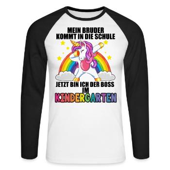 Mein Bruder Kommt In Die Schule Kindergarten Boss - Unisex Baseballshirt langarm - Weiß/Schwarz - Vorne - Nik (191cm)