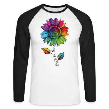Love is Love LGBTQ Regenbogen Sonnenblume Blume - Unisex Baseballshirt langarm - Weiß/Schwarz - Vorne - Nik (191cm)