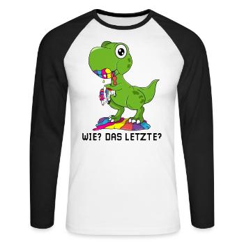 Wie das letzte Einhorn T-rex isst Einhorn Dino - Unisex Baseballshirt langarm - Weiß/Schwarz - Vorne - Nik (191cm)