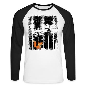 Süßer Fuchs im Wald Retro Muster Vintage Baum Wald - Unisex Baseballshirt langarm - Weiß/Schwarz - Vorne - Nik (191cm)