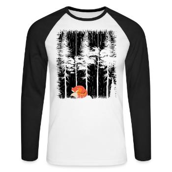 Doux renard dans la forêt Retro modèle arbre vintage forêt - T-shirt baseball manches longues Homme - blanc/noir - Devant - Nik (191cm)