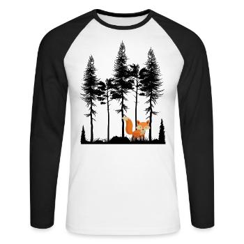 Doux renard dans la forêt Retro modèle arbre vintage forêt - T-shirt baseball manches longues Homme - blanc/noir - Devant - Nik (191cm)