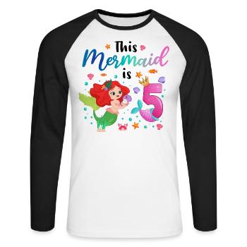This Mermaid is 5 Mädchen Gebutrstag Meerjungfrau - Unisex Baseballshirt langarm - Weiß/Schwarz - Vorne - Nik (191cm)