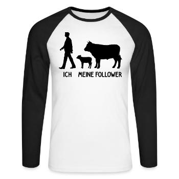 I Mes followers Éleveur de vaches Éleveur Vaches Agriculteur - T-shirt baseball manches longues Homme - blanc/noir - Devant - Nik (191cm)
