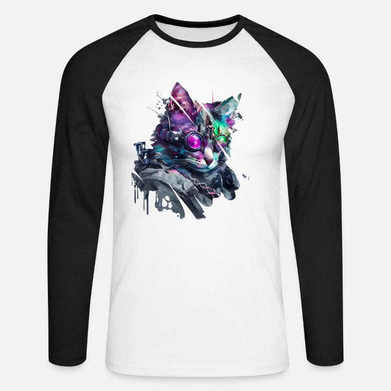 Moderne Katze - Unisex Baseballshirt langarm - Weiß/Schwarz