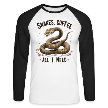 Funny Snake Art Snake Coffee Reptiles - Unisex Long Sleeve Baseball T-Shirt - white/black - Front - Nik (191cm)