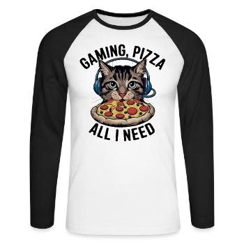 Drôles de chats Jeux Pizza Gamer Gamer Jeux - T-shirt baseball manches longues Homme - blanc/noir - Devant - Nik (191cm)