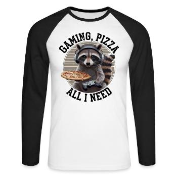 Funny Raccoon Gaming Pizza Gamer Gamer Gaming - Unisex Long Sleeve Baseball T-Shirt - white/black - Front - Nik (191cm)