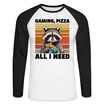 Funny Raccoon Gaming Pizza Gamer Gamer Gaming - Unisex Long Sleeve Baseball T-Shirt - white/black - Front - Nik (191cm)