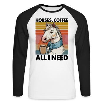 Lustiges Pferd Kunst Pferdebesitzer Pferde Kaffee - Unisex Baseballshirt langarm - Weiß/Schwarz - Vorne - Nik (191cm)