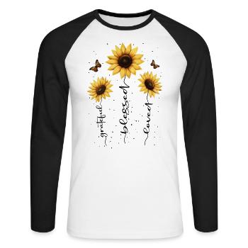 Fleurs d’été Fleur Inspiration Dicton de motivation - T-shirt baseball manches longues Homme - blanc/noir - Devant - Nik (191cm)