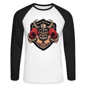 Wikinger Boxer MMA Logo - Unisex Baseballshirt langarm - Weiß/Schwarz - Vorne - Nik (191cm)