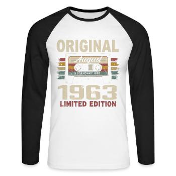 August 1963 August 1963 Gift August 1963 August 1963 - Unisex Long Sleeve Baseball T-Shirt - white/black - Front - Nik (191cm)