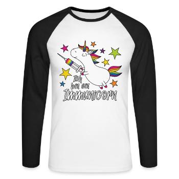 Geimpft Einhorn Ich bin ein Immunicorn - Unisex Baseballshirt langarm - Weiß/Schwarz - Vorne - Nik (191cm)
