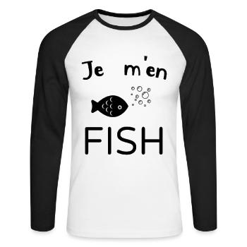 Je m' en fish humour jeu de mots cadeau drôle - T-shirt baseball manches longues Homme - blanc/noir - Devant - Nik (191cm)