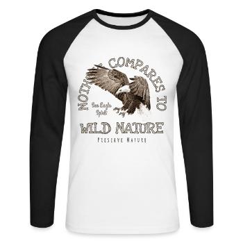 Aigle Albanais - Nothing Compares To Nature, Sépia - T-shirt baseball manches longues Homme - blanc/noir - Devant - Nik (191cm)