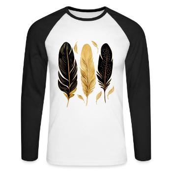 Plumes dorées - T-shirt baseball manches longues Homme - blanc/noir - Devant - Nik (191cm)