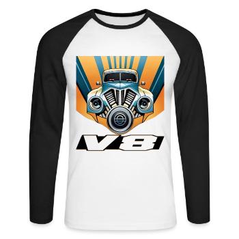 V8 - Unisex Baseballshirt langarm - Weiß/Schwarz - Vorne - Nik (191cm)