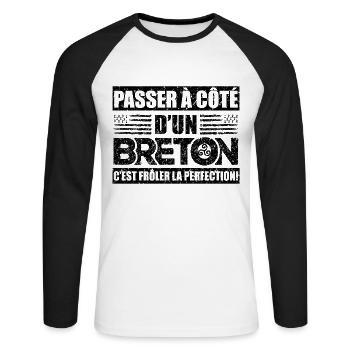 Passer À Côte D'Un Breton,bretons,bretagne,rétro - T-shirt baseball manches longues Homme - blanc/noir - Devant - Nik (191cm)