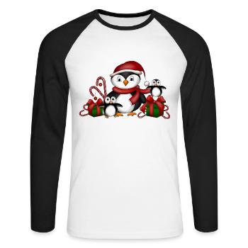Noël des pingouins - T-shirt baseball manches longues Homme - blanc/noir - Devant - Nik (191cm)