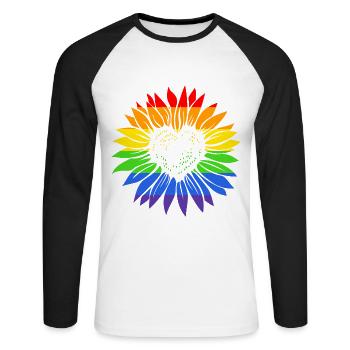 Gay Sunflower - LGBTQ Schwul Sonnenblume - Unisex Baseballshirt langarm - Weiß/Schwarz - Vorne - Nik (191cm)