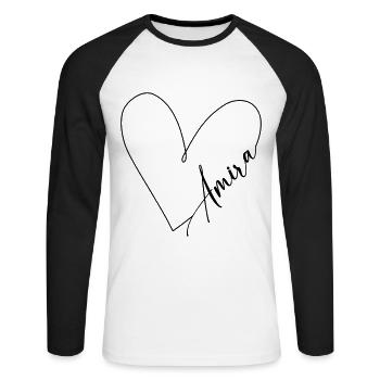 Amira Nom Heart Line - T-shirt baseball manches longues Homme - blanc/noir - Devant - Nik (191cm)