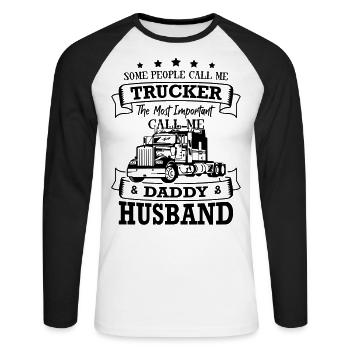 Truck Driver Trucker Daddy Husband Father Day - Unisex Baseballshirt langarm - Weiß/Schwarz - Vorne - Nik (191cm)