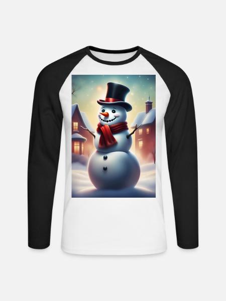 Schneemann im Freien mit Zylinder - Unisex Baseballshirt langarm - Weiß/Schwarz