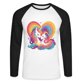 Unicorn Heart Love Cuddle Hug Cute Cute - Unisex Long Sleeve Baseball T-Shirt - white/black - Front - Nik (191cm)