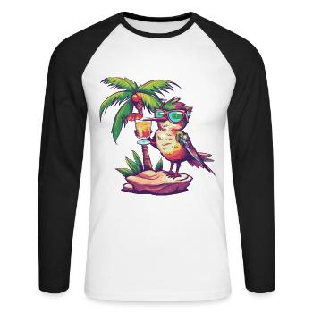 colibri oiseau vacances d’été à la plage - T-shirt baseball manches longues Homme - blanc/noir - Devant - Nik (191cm)