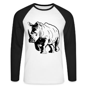 Rhino Sketch Rhinoceros Safari Wildtierliebhaber - Unisex Baseballshirt langarm - Weiß/Schwarz - Vorne - Nik (191cm)