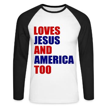 loves jesus and america too - Unisex Baseballshirt langarm - Weiß/Schwarz - Vorne - Nik (191cm)