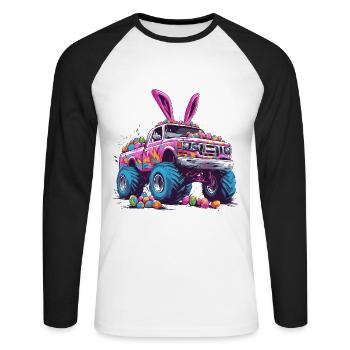 Monster Truck Easter Bunny Easter Monster Truck - Unisex Long Sleeve Baseball T-Shirt - white/black - Front - Nik (191cm)
