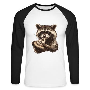 Waschbär isst Pizza - Unisex Baseballshirt langarm - Weiß/Schwarz - Vorne - Nik (191cm)