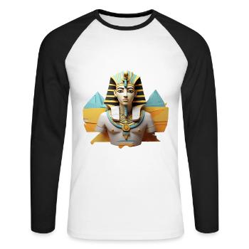 Pharaonisches Design - Unisex Baseballshirt langarm - Weiß/Schwarz - Vorne - Nik (191cm)