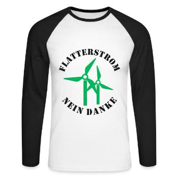 Flatterstrom Nein Danke, Windkraft Nein Danke - Unisex Baseballshirt langarm - Weiß/Schwarz - Vorne - Nik (191cm)