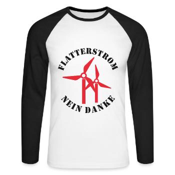 Flatterstrom Nein Danke, Windkraft Nein Danke - Unisex Baseballshirt langarm - Weiß/Schwarz - Vorne - Nik (191cm)