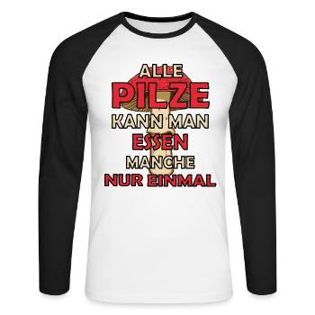 Pilze Pilzsammler Mykologe Champignon Fliegenpilz - Unisex Baseballshirt langarm - Weiß/Schwarz - Vorne - Nik (191cm)