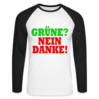 grüne nein danke - Unisex Baseballshirt langarm - Weiß/Schwarz - Vorne - Nik (191cm)