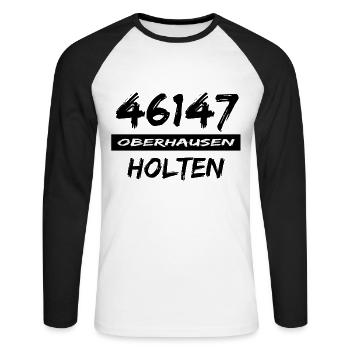 46147 Oberhausen Holten - Unisex Baseballshirt langarm - Weiß/Schwarz - Vorne - Nik (191cm)