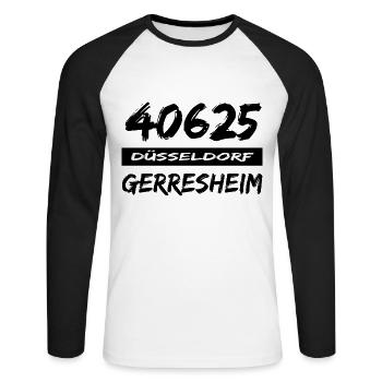 40625 Düsseldorf Gerresheim Postleitzahl tshirt - Unisex Baseballshirt langarm - Weiß/Schwarz - Vorne - Nik (191cm)