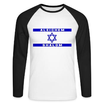 Israel Fahne Flagge Aleichem Shalom Geschenkidee - Unisex Baseballshirt langarm - Weiß/Schwarz - Vorne - Nik (191cm)