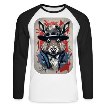 Wild Boar Gangster Oldschool - Unisex Long Sleeve Baseball T-Shirt - white/black - Front - Nik (191cm)