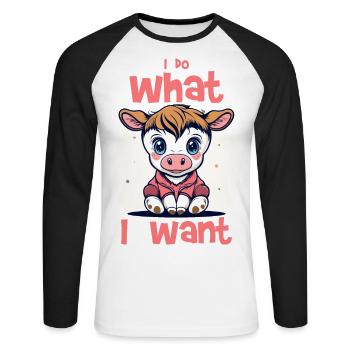 I do what I want - cow - Unisex Long Sleeve Baseball T-Shirt - white/black - Front - Nik (191cm)