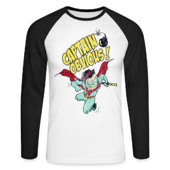 CAPTIAN OBVIOUS - Superhelden Punk Comic Geschenk - Unisex Baseballshirt langarm - Weiß/Schwarz - Vorne - Nik (191cm)